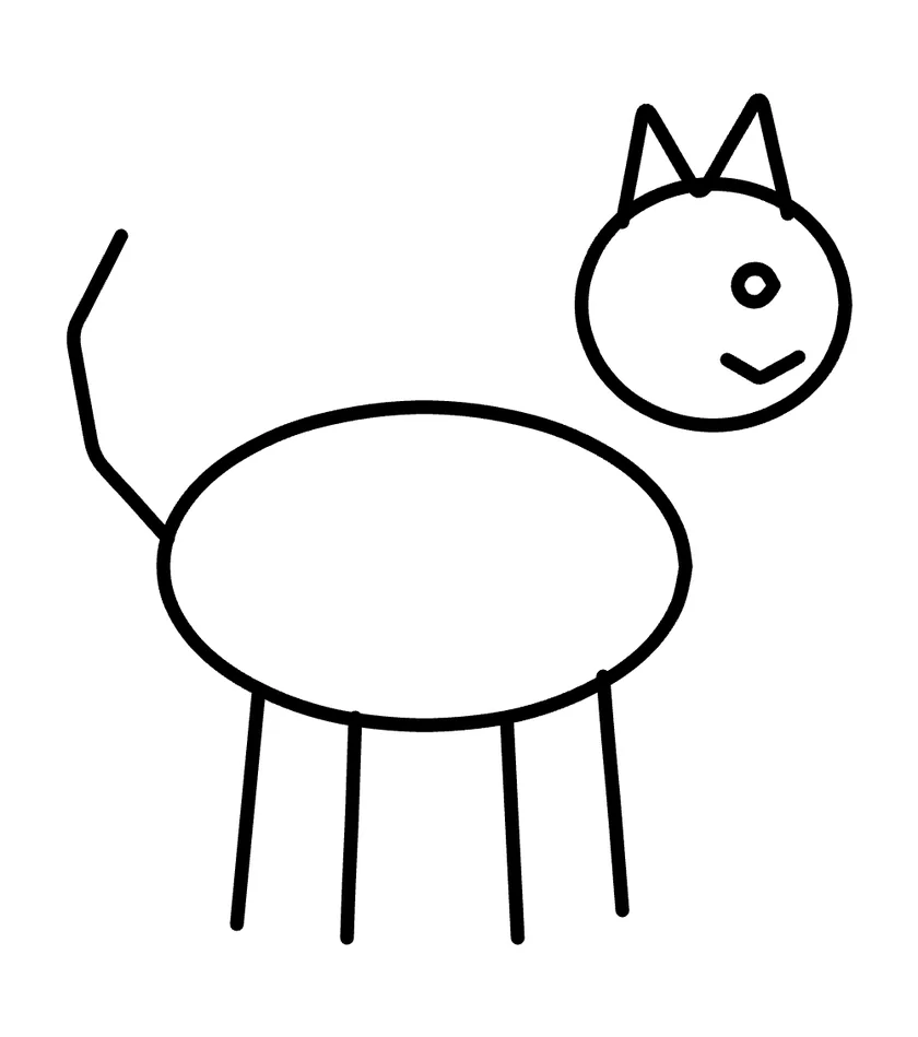 شاشة الرسم في Scribblie وعليها قطة مرسومة بخطوط سوداء